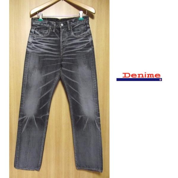 DENIME（ドゥニーム）新品ダメージ＆激ヒゲ 色落ち加工ブラックストレートジーンズ サイズ31（ウエスト：78cm） :DENIME-001