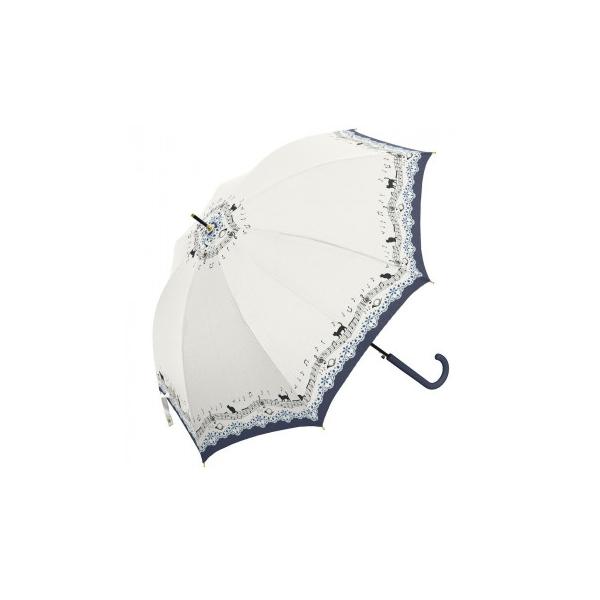 三国 60cm 裏SVコーティングジャンプ式晴雨兼用傘 猫と音符とレースプリント オフ白 S1712501