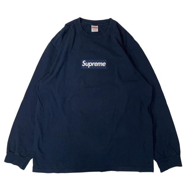 Supreme ボックスロゴ　ネイビー 長袖シャツ　ロンT supreme シュプリーム ロンT Tシャツ 長袖 ネイビー ボックスロゴ 冬