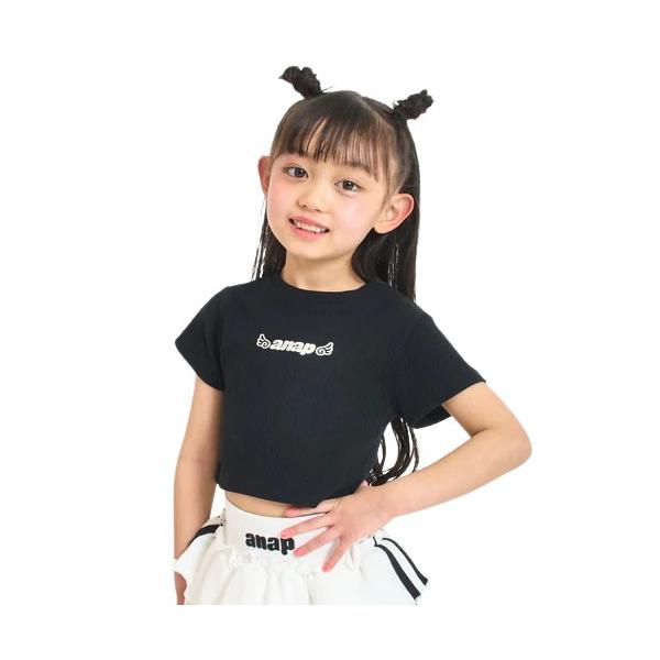 35%OFFセール ANAP KIDS（アナップキッズ ANAP KIDS） メタルシルバー エンジェルロゴ リブ トップス ブラック 110cm/120cm/130cm  メール便OK 2026春夏