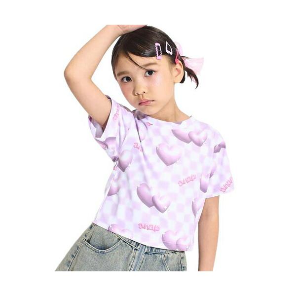 35%OFFセール ANAP KIDS（アナップキッズ ANAP KIDS） 3Dハート フラッグ チェック Tシャツ ラベンダー 110cm/120cm/130cm  メール便OK 2026春夏