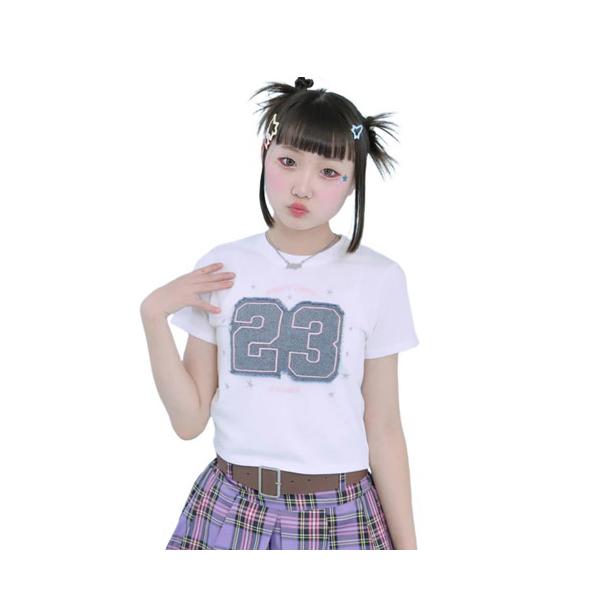 35%OFFセール ANAP GIRL（アナップ ガール） デニム ナンバリング ワッペン ミニ Tシャツ ホワイト メール便OK 2026春夏