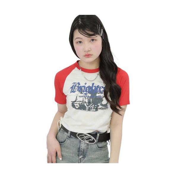 35%OFFセール ANAP GIRL（アナップ ガール） ROCK プリント ヴィンテージ風 シャーリング Tシャツ トップス レッドメール便OK