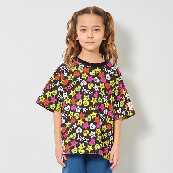 50%OFFセール SALE X-girl Stages 子ども服 80-140cm エックスガールステージス キラッキー総柄プリント半袖Tシャツ クロ メール便OK 春夏