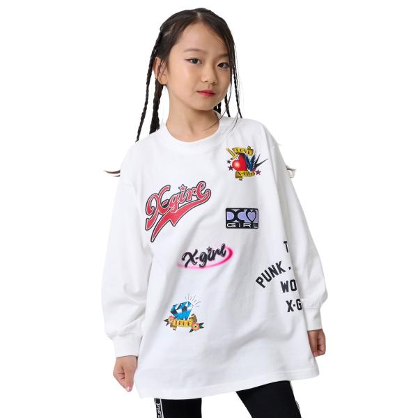 40%OFFセール SALE X-girl Stages 子ども服 ロンT  エックスガールステージス MIXロゴ長袖Tシャツ オフホワイト 25秋冬  XGIRL エックスガール キッズ 子供服