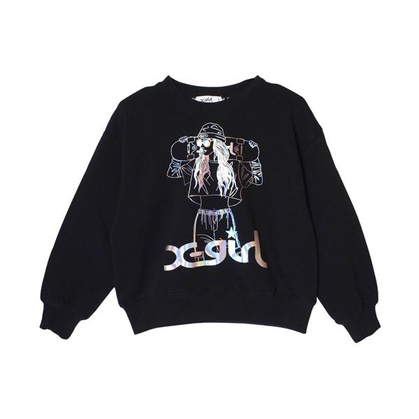 40%OFFセール SALE X-girl Stages エックスガールステージス 子ども服 スウェット 90-140 スケボーガールオーロラプリントトレーナー クロ メール便OK 25秋冬