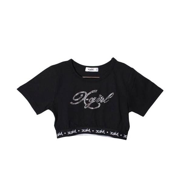40%OFFセール X-girl Stages（エックスガールステージス） ラインストーンロゴ ショート丈半袖Tシャツ クロ ブラック （100-140cm） メール便OK 2026春夏