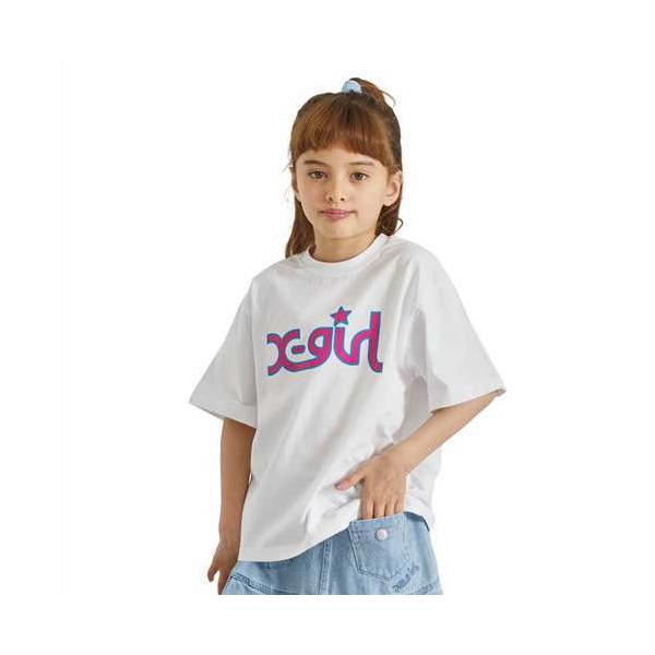 X-girl Stages（エックスガールステージス） ミルズロゴ半袖Tシャツ 2026春夏 （80-140cm）  シロ ホワイト