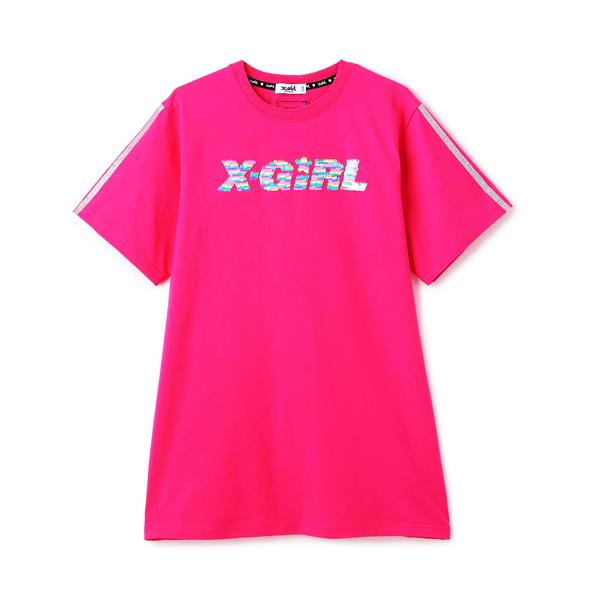 40%OFFセール X-girl Stages（エックスガールステージス） スパンコール刺しゅう 半袖Tワンピース　ディープピンク （90-140cm） メール便OK 2026春夏
