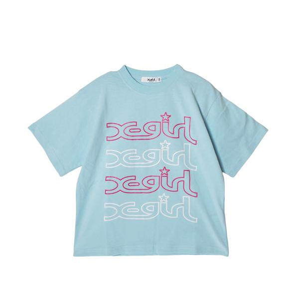 X-girl Stages（エックスガールステージス） マイクミルズロゴ 半袖Tシャツ ライトブルー（100-140cm） メール便OK 2026春夏  【SALE除外品】
