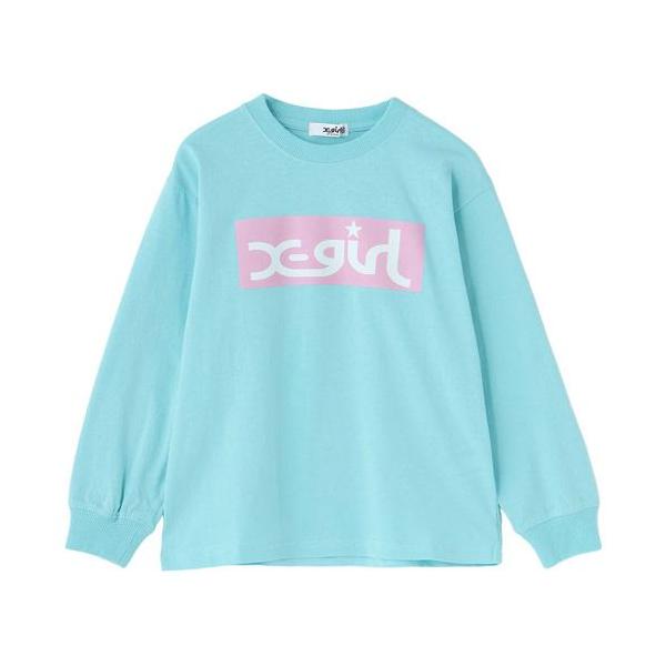 X-girl Stages（エックスガールステージス） ボックスロゴ長袖Tシャツ ライトブルー（80-140cm） メール便OK 2026秋冬