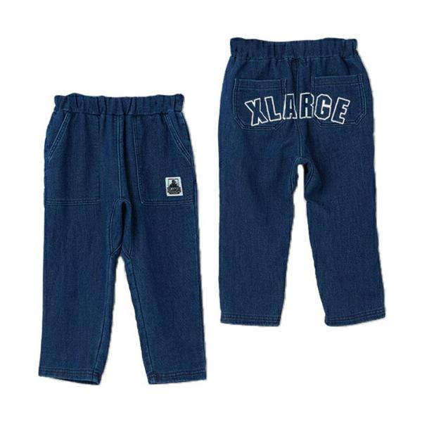 35%OFFセール SALE エクストララージ キッズ 子ども服 80-140cm XLARGE KIDS バックロゴカットデニムテーパードパンツ ブルー メール便OK 25秋冬