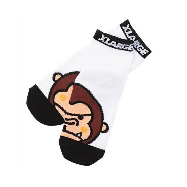 XLARGE KIDS（エクストララージキッズ） 子ども用  靴下 13-21cm ファニーゴリラビッグフェイス ショートソックス 白 ホワイト メール便OK 2026春夏