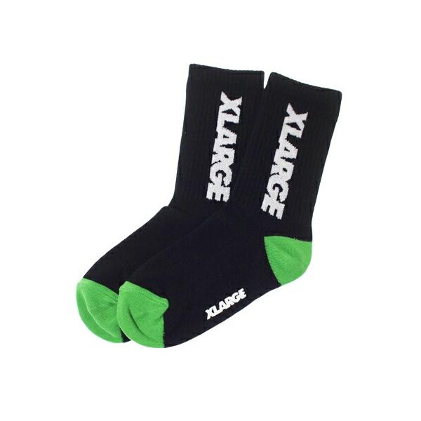 XLARGE KIDS（エクストララージキッズ） 子ども用  靴下 13-21cm ロゴリブ クルーソックスクロ ブラック メール便OK 2026春夏