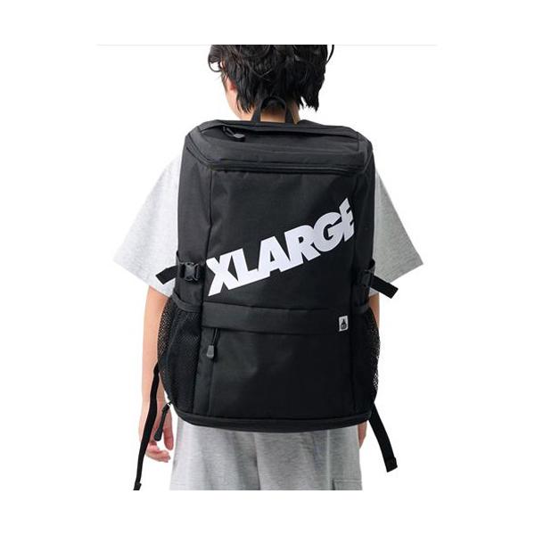 XLARGE KIDS（エクストララージキッズ） ロゴスクエアバックパック クロ ブラック F(縦約44cm×幅約30.5cm×マチ約17.5cm 容量27リットル)  リュックサック