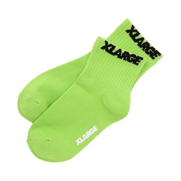 XLARGE KIDS（エクストララージキッズ） 子ども用  靴下 13-21cm ロゴリブショートソック イエローグリーン 黄緑 メール便OK 2026秋冬