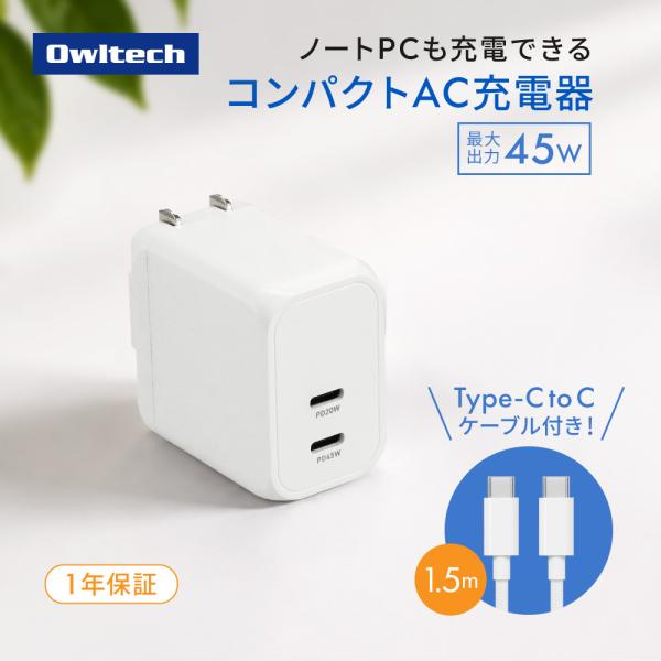 AC充電器 Type-C ポート Type-C to C ケーブル付き 2台同時 持ち運び 急速充電 PD