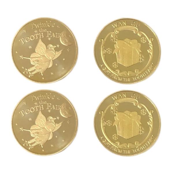 歯の妖精コイン　歯の妖精　金貨体験　子供の歯の生え変わり期 (4個)【OX-Sturdy】オリジナル収納袋に入れてお送り致します。この金貨は市場で最高品質になります。他のプラスチック金貨よりもユニークで優れているため、子供たちがより現実感を...