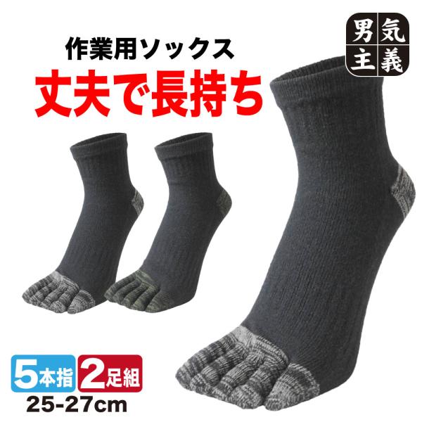 軍足 5本指 メンズ 2足組 富士手袋 ショート丈 五本指軍足 25cm-27cm 綿混 吸汗 丈夫 蒸れない スニーカー丈 くるぶし丈 ワークソックス 紳士 男性 グレー カラ
