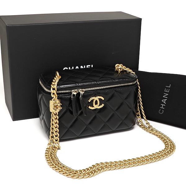 シャネル 22K CCロゴチェーン バニティーケース ブラック CHANEL 美品 シャネル マトラッセ Wチェーン クラッチ バニティ