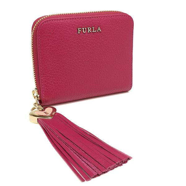 FURLA 美品 フルラ コンパクト財布 ハート フリンジチャーム付き