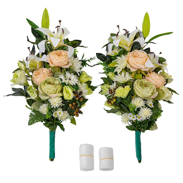 ユリ ダリア トルコキキョウ しきみ(樒)付き 造花 2束 固定具付き 仏花