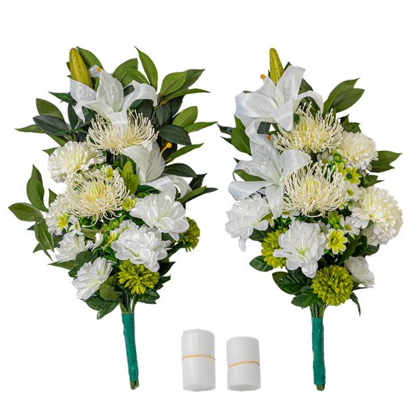 お墓用 カーネーション ピンクッション ユリ しきみ(樒)付き 造花 2束