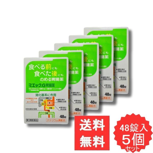 マエックG胃腸薬 48錠 【第3類医薬品】 5個セット 胃腸薬 ウルソデオキシコール もたれ 膨満感 吐き気 嘔吐 飲み過ぎ 食べ過ぎ 胃弱 食欲不振 消化不良 消化促進