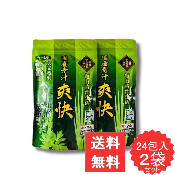 国産青汁爽快 24包 2袋セット 大麦若葉 ケール 明日葉 乳酸菌 ラクトフェリン オリゴ糖