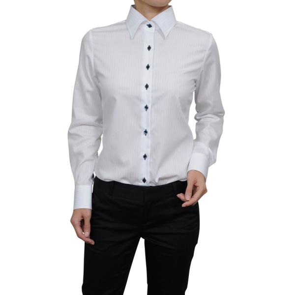 レディースシャツ ブラウス 長袖 ホワイト 白 ワイシャツ オフィス ビジネス ワイドカラー 日本製 ナチュラルフィット トップス 形態安定  大きいサイズ おしゃれ