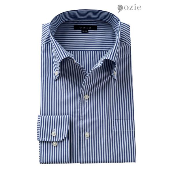 ワイシャツ メンズ 長袖 カッターシャツ Yシャツ ビジネスシャツ 形態安定 イタリアンカラー ボタンダウン おしゃれ 紺