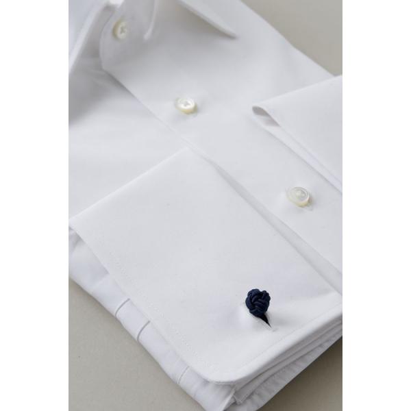 ダブルカフス ワイシャツ ワイドカラー メンズ 長袖 ホワイト 白 綿100% 120番手双糸 プレミアムコットン イタリア製生地 日本製