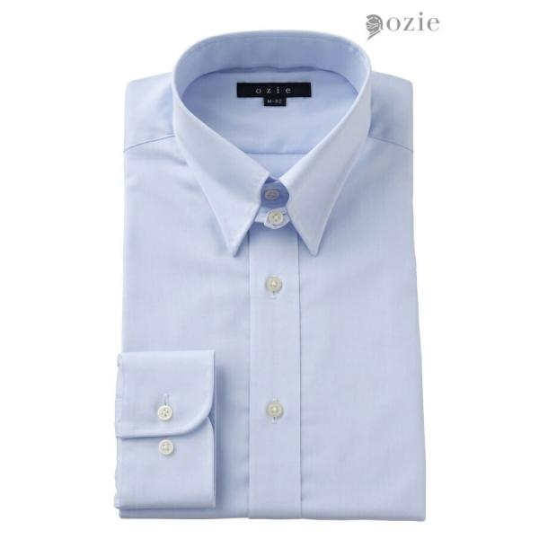 プレミアムコットン120番手生地使用+イージーケア加工付き！タブカラーで立体的なVゾーンを構築レアな高感度なドレスシャツここぞのビジネスシーンやカジュアルなフォーマルシーンに最適！サックスブルー　青■素材：　綿100％（120番手双糸）・プ...