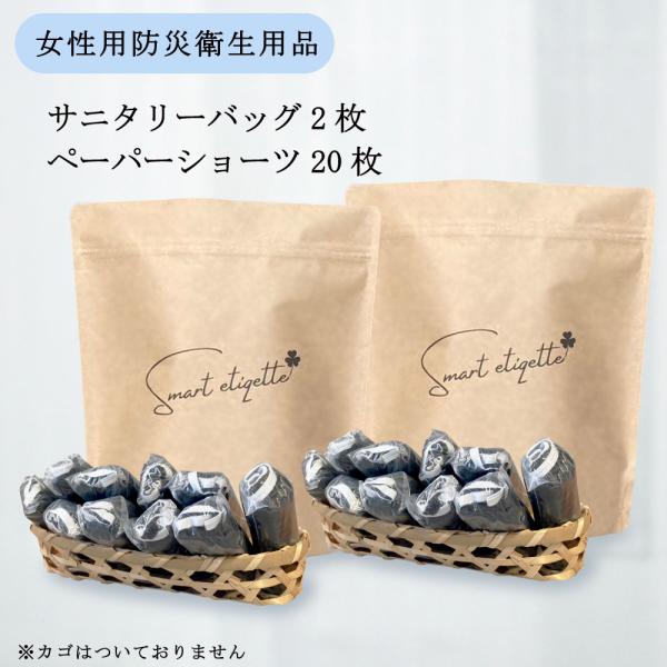 防災 非常用 下着 女性用 使い捨てペーパーショーツ サニタリーバッグ クラフトバッグ (スマートエチケット セット)  smart etiqette 袋2枚 ショーツ20枚 防臭