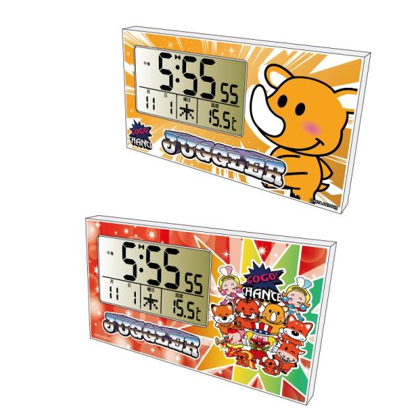 人気の北電子 パチスロ ジャグラーグッズから温度計やカレンダー、アラーム機能付きの横型電波置時計が登場！電波時計とは福島県と佐賀県の二か所の標準電波送信所から発信される、日本国内の標準時計を受信して時刻を自動的に修正する時計です。■数量：1...