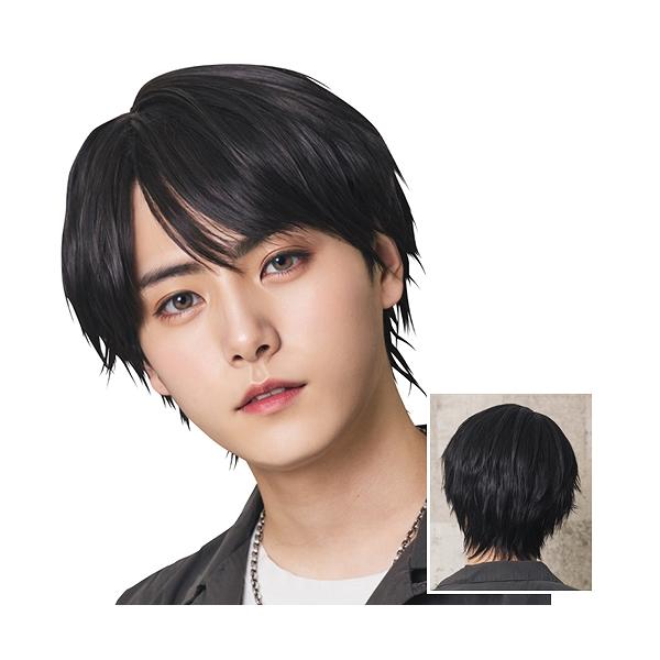 ヘアネット付き WIGGY RICH メンズ ベーシックショート ブラック