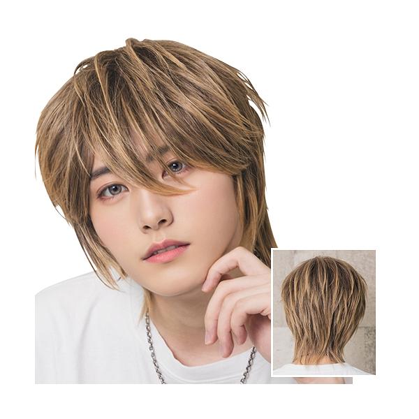 ヘアネット付き WIGGY RICH メンズ ミディアムウルフ ミックス