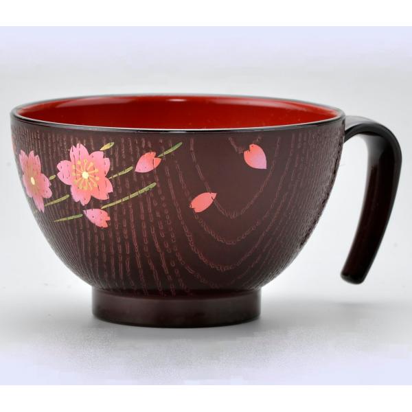 スープカップ　手付き汁椀  桜 溜  電子レンジ 食器洗浄機対応 会津若松漆器　25-67-11