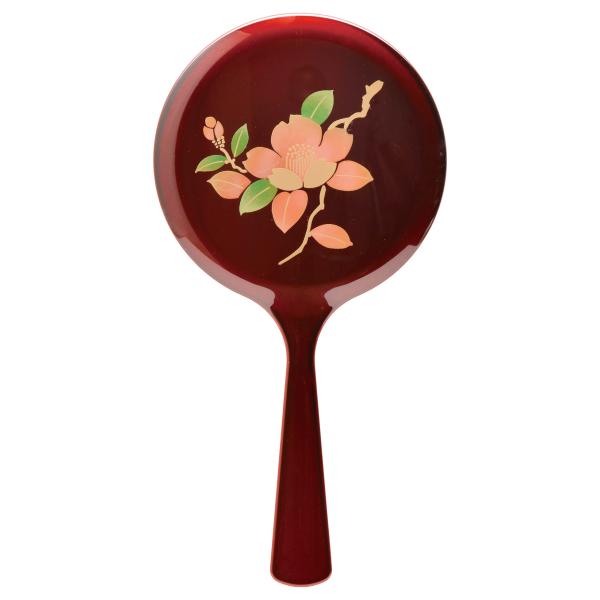 手鏡 かがみ 玉虫 雅 山茶花  手描 会津若松伝統工芸品  ミラー  25-27-09