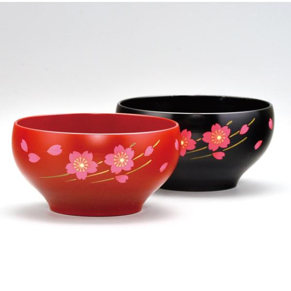 スープ碗 A朱 B黒 サクラ 桜 手描 スープボウル 電子レンジ 食器洗浄機対応 伝統工芸品