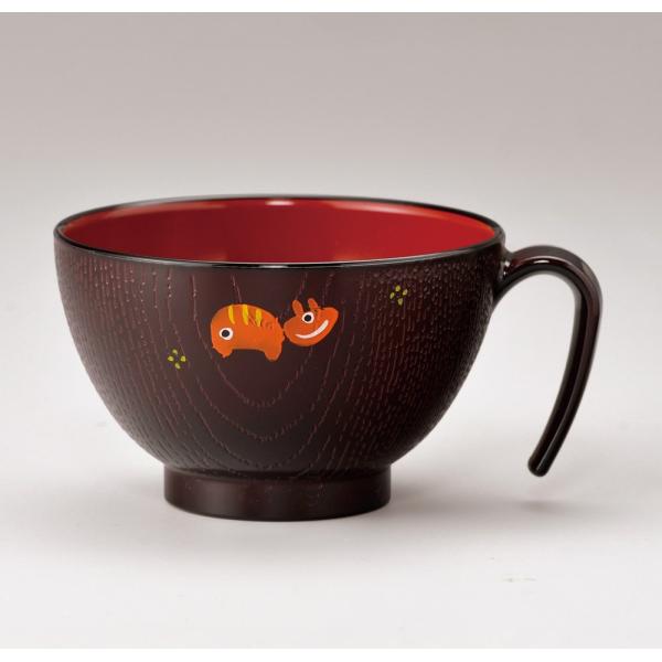スープカップ 汁椀  手付き 留内朱 赤ベコ 手描 スープ碗  伝統工芸品