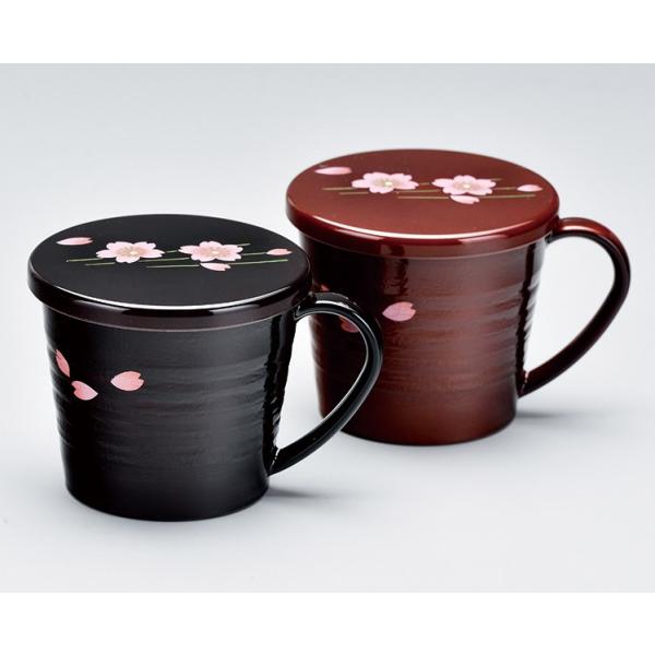 マグカップ フタ付 桜 さくら 留/春慶 手描き  電子レンジ 食器洗浄機対応 伝統工芸品