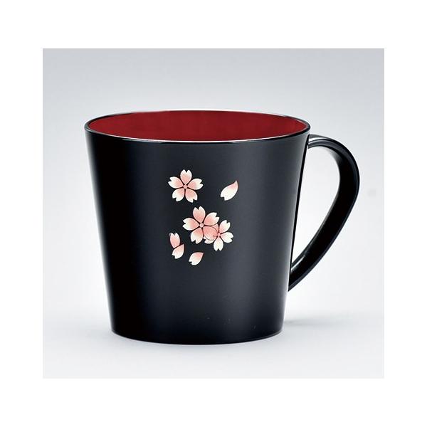 マグカップ 桜 さくら 蒔絵 手描き 黒内朱 電子レンジ 食器洗浄機対応 伝統工芸品　
