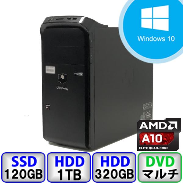 Aランク Gateway DX4380 DX4380-N78F/G Win10 AMD 3.7GHz メモリ8GB SSD120GB  HD1000GB+320GB DVD Office付 中古 デスクトップ パソコン PC