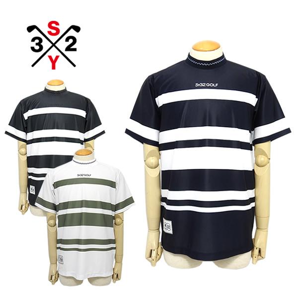 SY32 ゴルフ カットソー モックネック メンズ 半袖 メッシュ ストレッチ 接触冷感 通気性 軽量 ボーダー SY32BYSWEETYEARS SYG-25SABS019 25s SALE セール