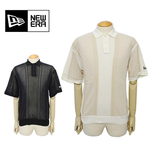 ニューエラゴルフ ポロシャツ メンズ 半袖 透かし編みサマーニットメッシュポロシャツ KNIT MESH POLO 抗菌 吸汗速乾 ロゴ ワッペン レイヤード NEWERA 26s