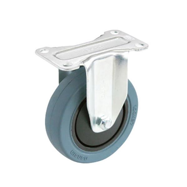 ●微音タイプ●ベアリング入り●サイズ：φ100mm●耐荷重(kg)：60●規格：固定輪●仕様：ストッパーなし●材質：車輪/ゴム、フレーム/スチール●自重：0.45kg※耐油性ではありません。