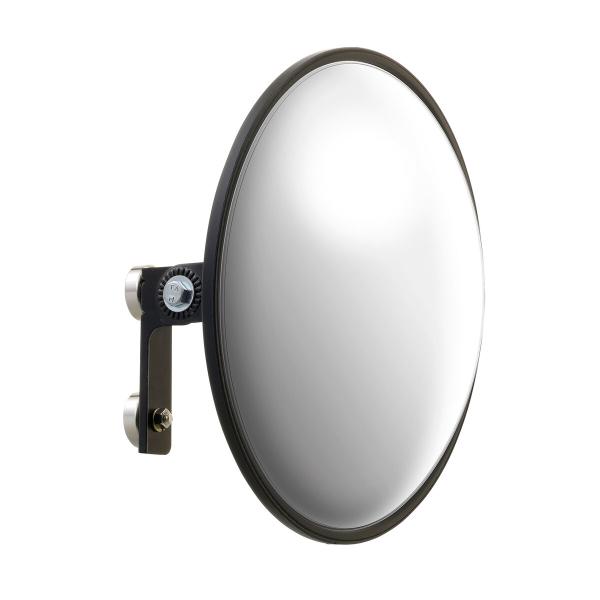 ●ネオジムマグネット付きの為、穴あけ加工が不要です。●角度調節が自由自在です。●室内外両用です。●フォークリフトにも最適。●サイズ：φ200×奥行128mm(ステー含む)●曲面R：300mm●自重：0.4kg