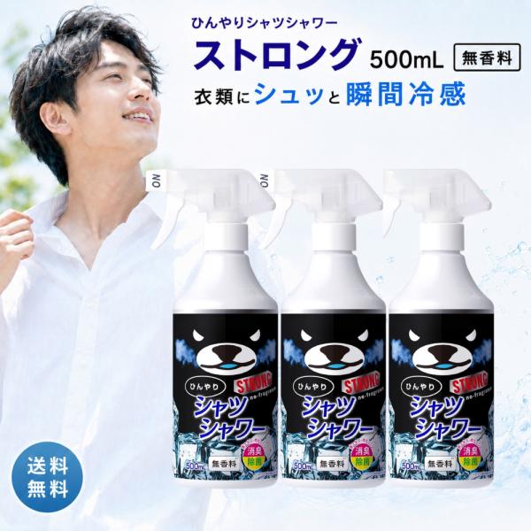ひんやりシャツシャワー ストロング 無香料 500ml 3本 本体 衣類用 冷却スプレー 瞬間冷却 クールスプレー 暑さ対策グッズ 夏 衣類 服 消臭 スプレー