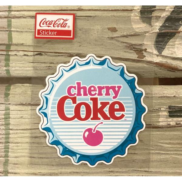 チェリーコーク cherry coke ステッカー シール デカール Sサイズ  車 バイク カスタム  レトロ 屋外使用可 メール便 ボトルキャップ水色